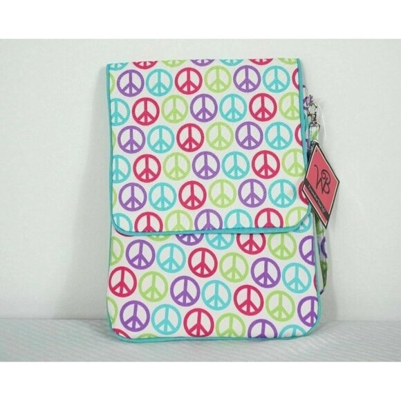 Tablet Bag Canvas Tech bag 3 pockets Peace Sign Pattern Multi Color NWT - Picture 1 of 6